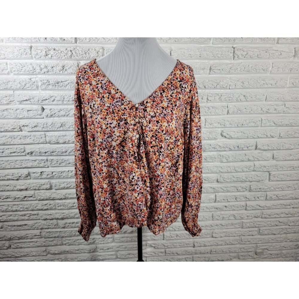 Old Navy Womens Top 2X Plus Cropped Long Sleeve Brown Floral FLO200E